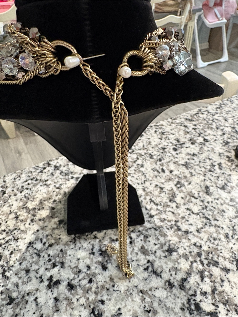 Multi-Strand Gold-Tone Crystal Statement Necklace - Gold and Clear - Picture 2 of 3